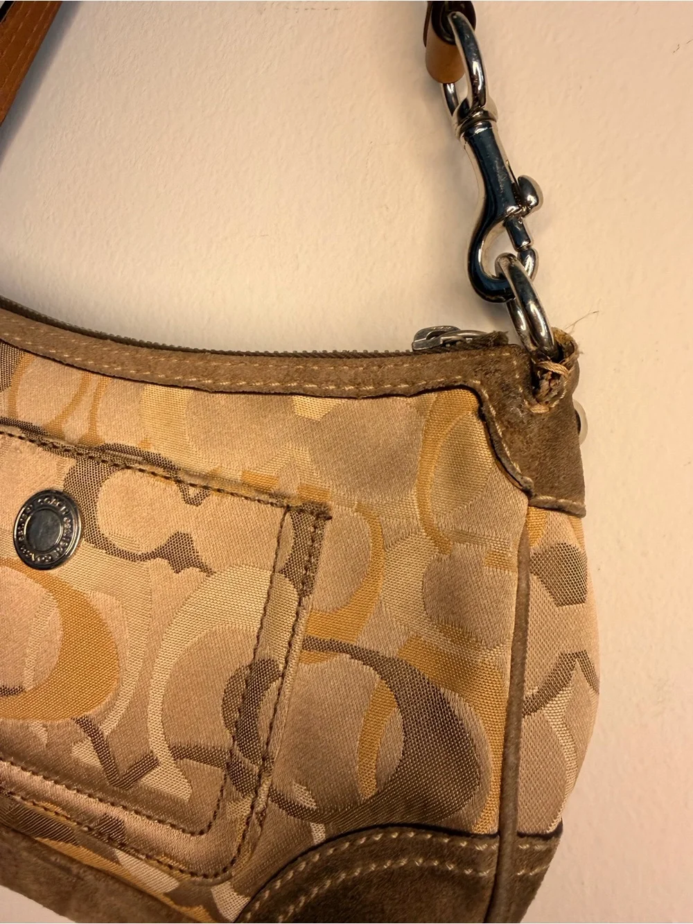 Coach Signature Mini Shoulder Bag in Beige and Tan